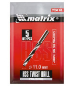 MATRIX 72010 Сверло по металлу, 11 мм, полированное, HSS, 5 шт, цилиндрический хвостовик. MATRIX