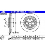 ATE 24012002381 Диск тормозной задн  JAGUAR: XF 2.0/2.2 D/2.7 D/3.0/3.0 AWD/3.0 D/3.0 D AWD/4.2/4.2 Kompressor/5.0 ...
