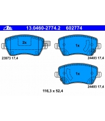 ATE - 13046027742 - 13.0460-2774.2_колодки дисковые передние! Opel Agila, Suzuki Swift 1.0-1.6i/1.3D 05>