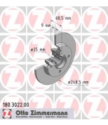 ZIMMERMANN 180302200 Диск тормозной задний CITROEN C4 LC LA / PEUGEOT 207 307 (4 отв. + подш.)