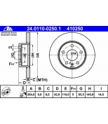 ATE 24011002501 Диск тормозной задний / OPEL Astra-G/H,Zafira,Corsa C (10x264mm)